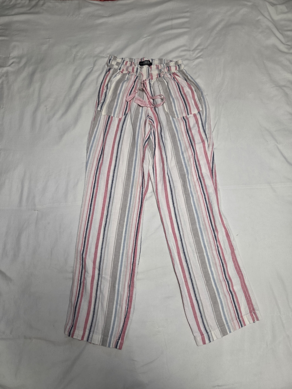 Rewash Pink and Gray Striped Wide-Leg Drawstring Pants
